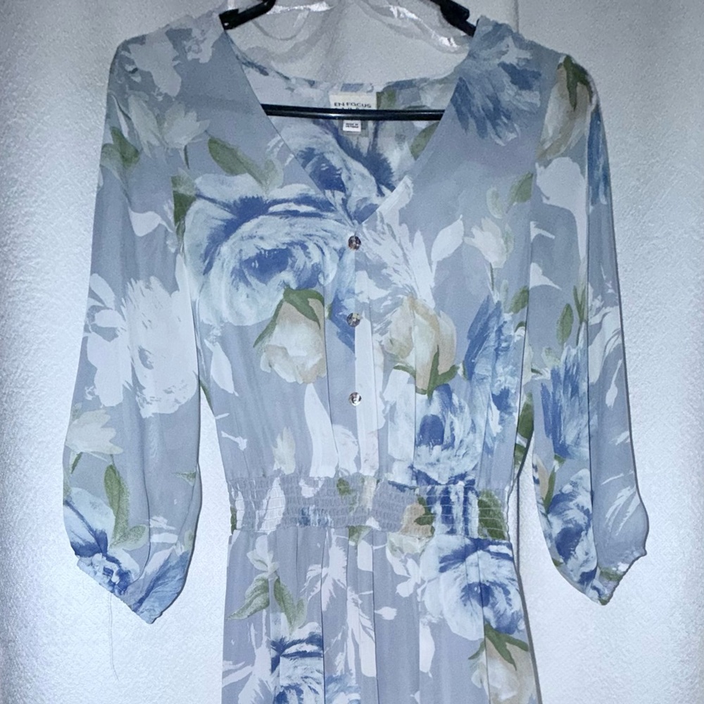 Enfocus Studio Blue and Green Floral Dress